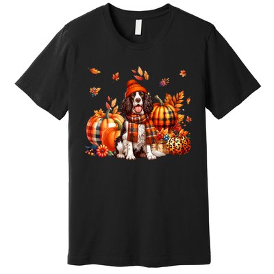 English Springer Spaniel Thanksgiving Leopard Pumpkins Fall Premium T-Shirt