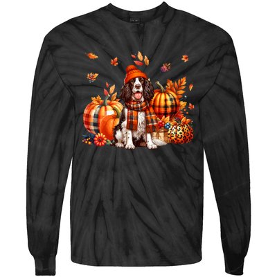 English Springer Spaniel Thanksgiving Leopard Pumpkins Fall Tie-Dye Long Sleeve Shirt