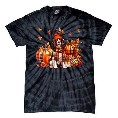 English Springer Spaniel Thanksgiving Leopard Pumpkins Fall Tie-Dye T-Shirt