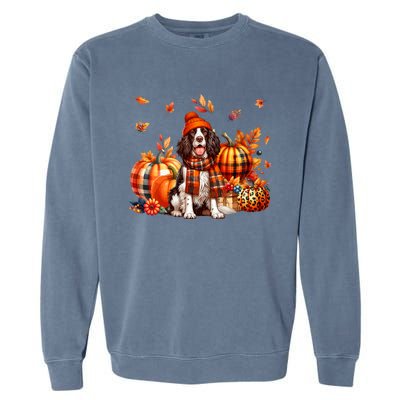 English Springer Spaniel Thanksgiving Leopard Pumpkins Fall Garment-Dyed Sweatshirt