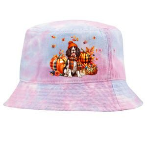 English Springer Spaniel Thanksgiving Leopard Pumpkins Fall Tie-Dyed Bucket Hat