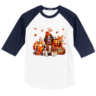 English Springer Spaniel Thanksgiving Leopard Pumpkins Fall Baseball Sleeve Shirt