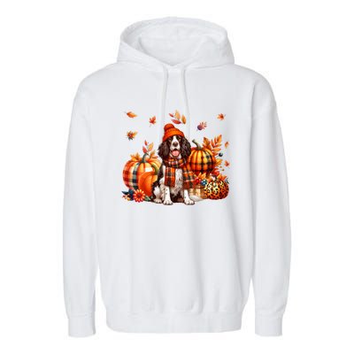 English Springer Spaniel Thanksgiving Leopard Pumpkins Fall Garment-Dyed Fleece Hoodie