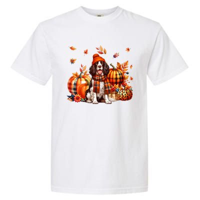 English Springer Spaniel Thanksgiving Leopard Pumpkins Fall Garment-Dyed Heavyweight T-Shirt