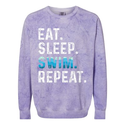 Eat Sleep Swim Repeat Funny Swimmer Swimming Player Graphic Colorblast Crewneck Sweatshirt