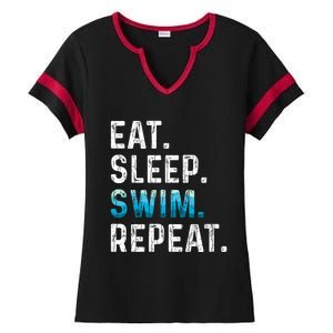 Eat Sleep Swim Repeat Funny Swimmer Swimming Player Graphic Ladies Halftime Notch Neck Tee