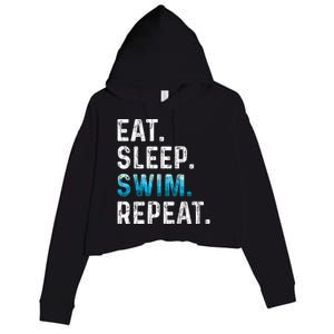 Eat Sleep Swim Repeat Funny Swimmer Swimming Player Graphic Crop Fleece Hoodie