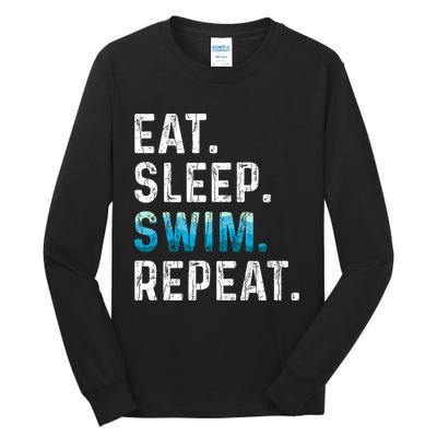 Eat Sleep Swim Repeat Funny Swimmer Swimming Player Graphic Tall Long Sleeve T-Shirt