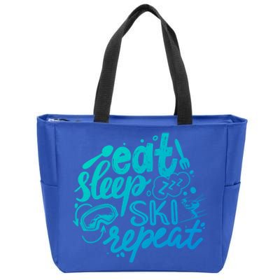 Eat Sleep Ski Repeat Skiing Skier Funny Vintage Retro Meaningful Gift Zip Tote Bag