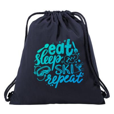 Eat Sleep Ski Repeat Skiing Skier Funny Vintage Retro Meaningful Gift Drawstring Bag