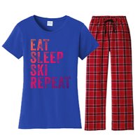 Eat Sleep Ski Repeat Skiing Skier Funny Vintage Distressed Gift Women's Flannel Pajama Set