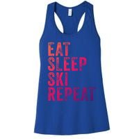 Eat Sleep Ski Repeat Skiing Skier Funny Vintage Distressed Gift Women's Racerback Tank