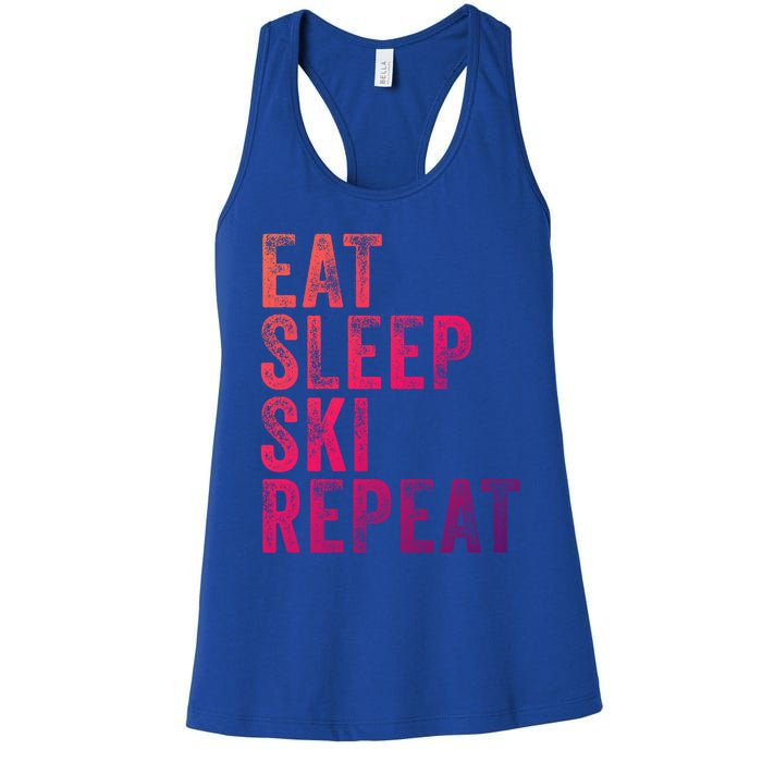 Eat Sleep Ski Repeat Skiing Skier Funny Vintage Distressed Gift Women's Racerback Tank