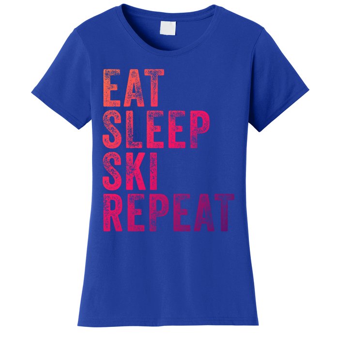 Eat Sleep Ski Repeat Skiing Skier Funny Vintage Distressed Gift Women's T-Shirt