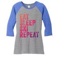 Eat Sleep Ski Repeat Skiing Skier Funny Vintage Distressed Gift Women's Tri-Blend 3/4-Sleeve Raglan Shirt