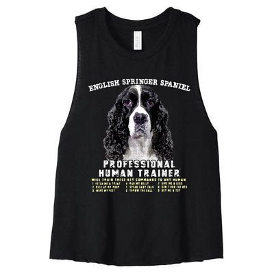 English Springer Spaniel Black Professional Human Trainer Women's Racerback Cropped Tank