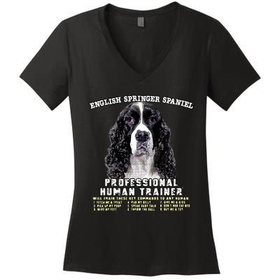 English Springer Spaniel Black Professional Human Trainer Women's V-Neck T-Shirt