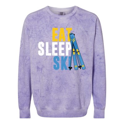 Eat Sleep Ski Skiing Winter Sports Mountain Skier Gift Colorblast Crewneck Sweatshirt