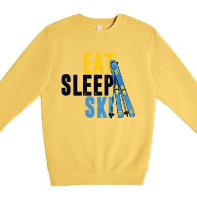 Eat Sleep Ski Skiing Winter Sports Mountain Skier Gift Premium Crewneck Sweatshirt