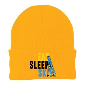 Eat Sleep Ski Skiing Winter Sports Mountain Skier Gift Knit Cap Winter Beanie