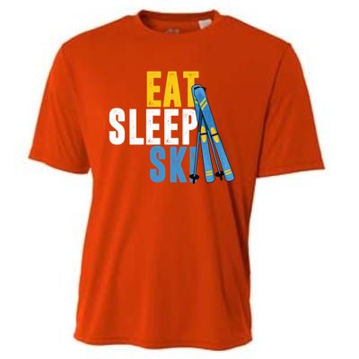 Eat Sleep Ski Skiing Winter Sports Mountain Skier Gift Cooling Performance Crew T-Shirt