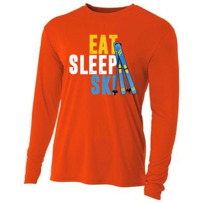 Eat Sleep Ski Skiing Winter Sports Mountain Skier Gift Cooling Performance Long Sleeve Crew