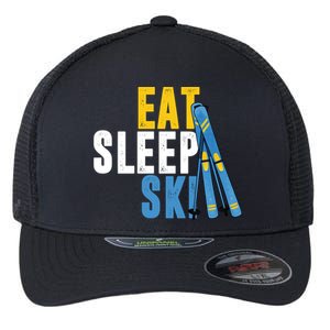 Eat Sleep Ski Skiing Winter Sports Mountain Skier Gift Flexfit Unipanel Trucker Cap