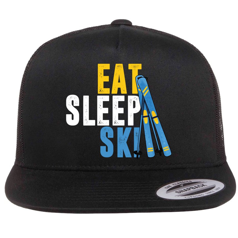 Eat Sleep Ski Skiing Winter Sports Mountain Skier Gift Flat Bill Trucker Hat