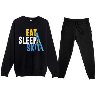 Eat Sleep Ski Skiing Winter Sports Mountain Skier Gift Premium Crewneck Sweatsuit Set