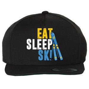 Eat Sleep Ski Skiing Winter Sports Mountain Skier Gift Wool Snapback Cap