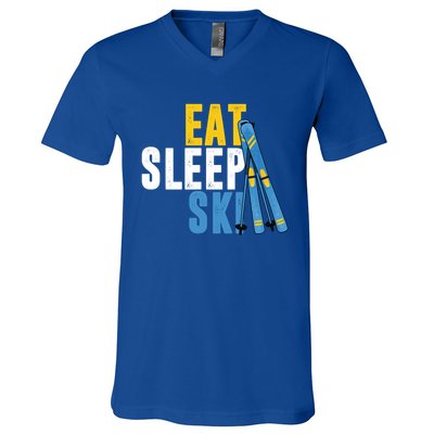 Eat Sleep Ski Skiing Winter Sports Mountain Skier Gift V-Neck T-Shirt