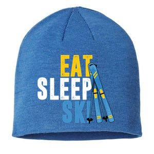 Eat Sleep Ski Skiing Winter Sports Mountain Skier Gift Sustainable Beanie