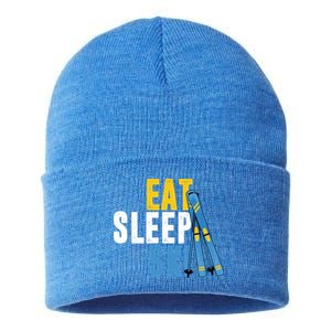 Eat Sleep Ski Skiing Winter Sports Mountain Skier Gift Sustainable Knit Beanie