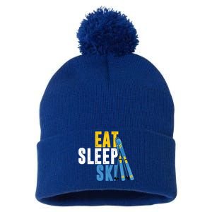 Eat Sleep Ski Skiing Winter Sports Mountain Skier Gift Pom Pom 12in Knit Beanie