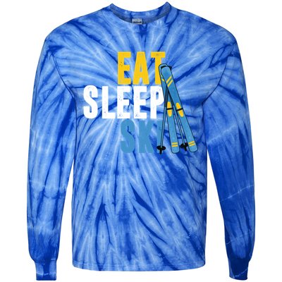 Eat Sleep Ski Skiing Winter Sports Mountain Skier Gift Tie-Dye Long Sleeve Shirt