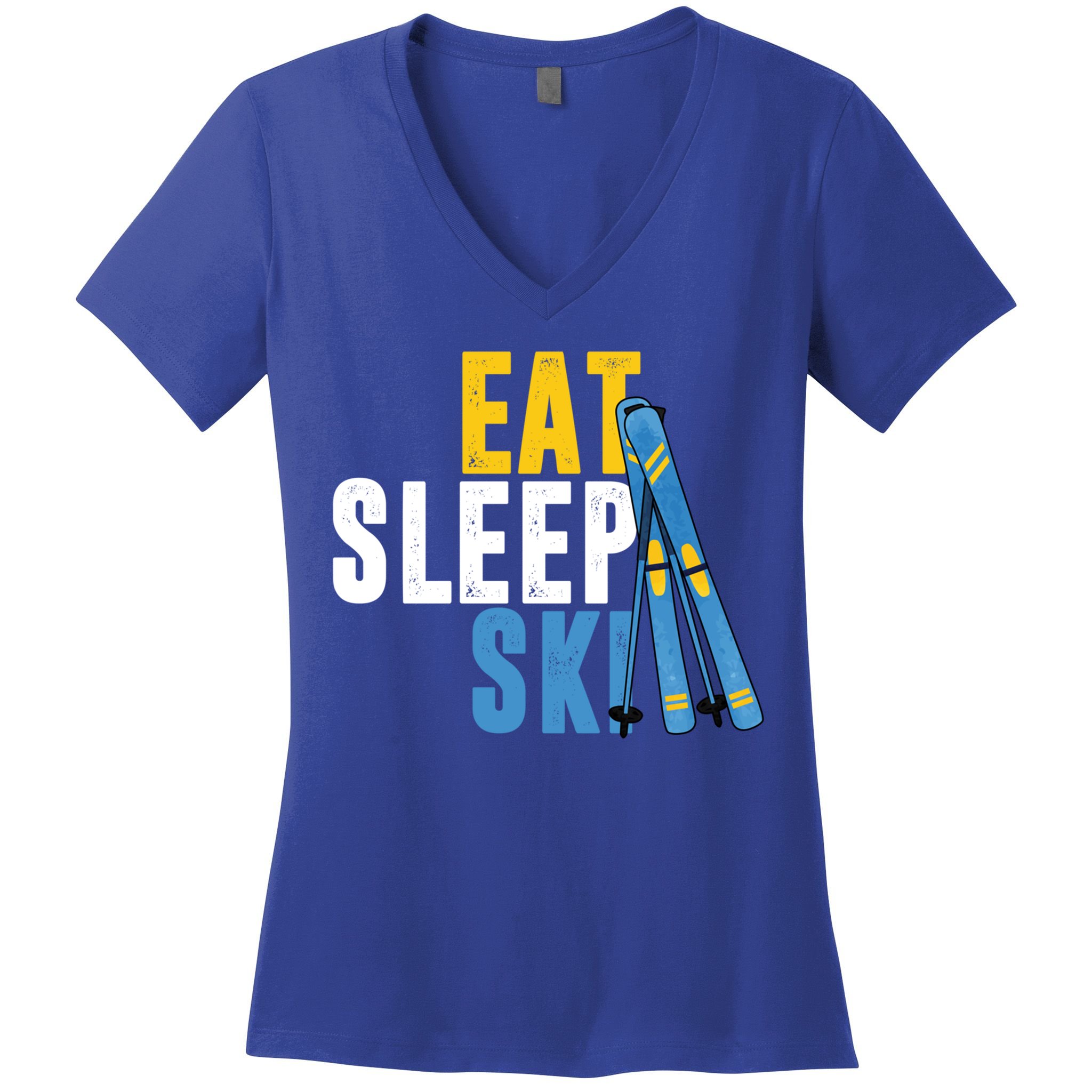 Eat Sleep Ski Skiing Winter Sports Mountain Skier Gift Women's V-Neck T-Shirt