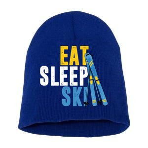 Eat Sleep Ski Skiing Winter Sports Mountain Skier Gift Short Acrylic Beanie