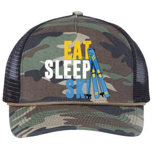 Eat Sleep Ski Skiing Winter Sports Mountain Skier Gift Retro Rope Trucker Hat Cap