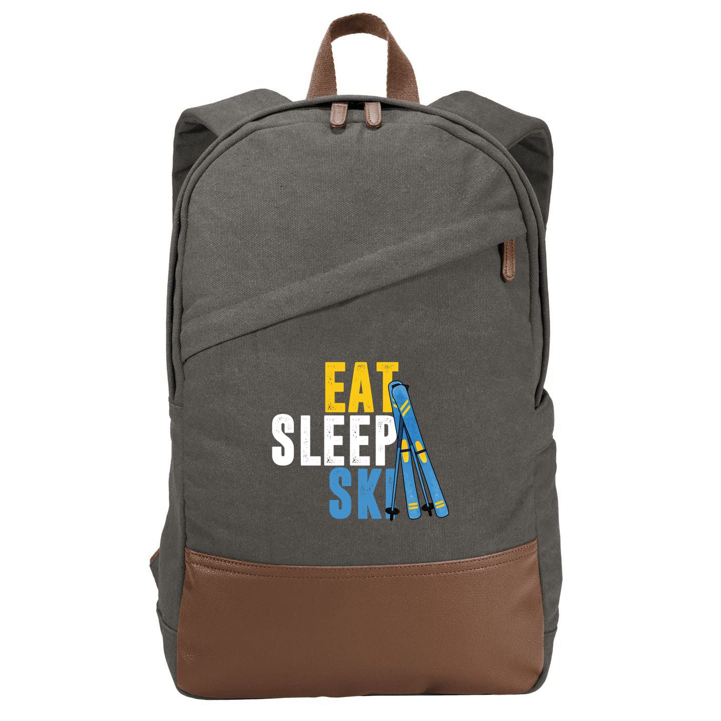 Eat Sleep Ski Skiing Winter Sports Mountain Skier Gift Cotton Canvas Backpack