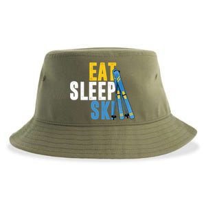 Eat Sleep Ski Skiing Winter Sports Mountain Skier Gift Sustainable Bucket Hat