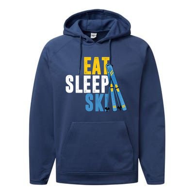 Eat Sleep Ski Skiing Winter Sports Mountain Skier Gift Performance Fleece Hoodie