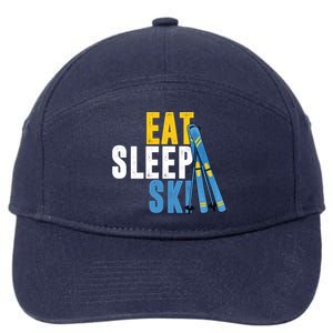 Eat Sleep Ski Skiing Winter Sports Mountain Skier Gift 7-Panel Snapback Hat