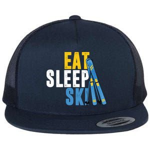 Eat Sleep Ski Skiing Winter Sports Mountain Skier Gift Flat Bill Trucker Hat