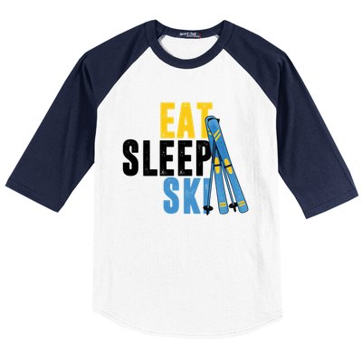 Eat Sleep Ski Skiing Winter Sports Mountain Skier Gift Baseball Sleeve Shirt