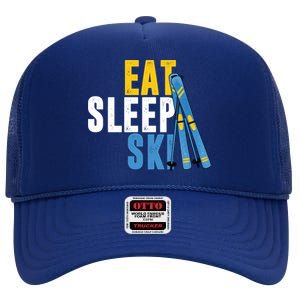 Eat Sleep Ski Skiing Winter Sports Mountain Skier Gift High Crown Mesh Back Trucker Hat