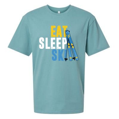 Eat Sleep Ski Skiing Winter Sports Mountain Skier Gift Sueded Cloud Jersey T-Shirt