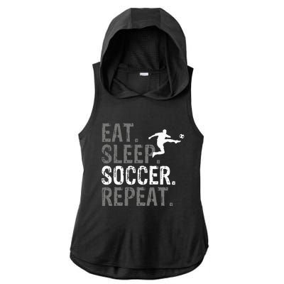 Eat Sleep Soccer Repeat Soccer Graphic Ladies PosiCharge Tri-Blend Wicking Draft Hoodie Tank