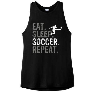 Eat Sleep Soccer Repeat Soccer Graphic Ladies PosiCharge Tri-Blend Wicking Tank