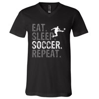 Eat Sleep Soccer Repeat Soccer Graphic V-Neck T-Shirt