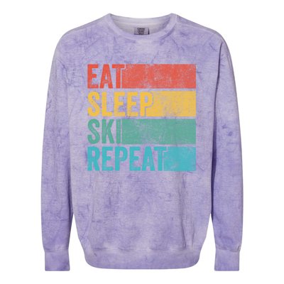 Eat Sleep Ski Repeat Skiing Skier Vintage Distressed Funny Funny Gift Colorblast Crewneck Sweatshirt